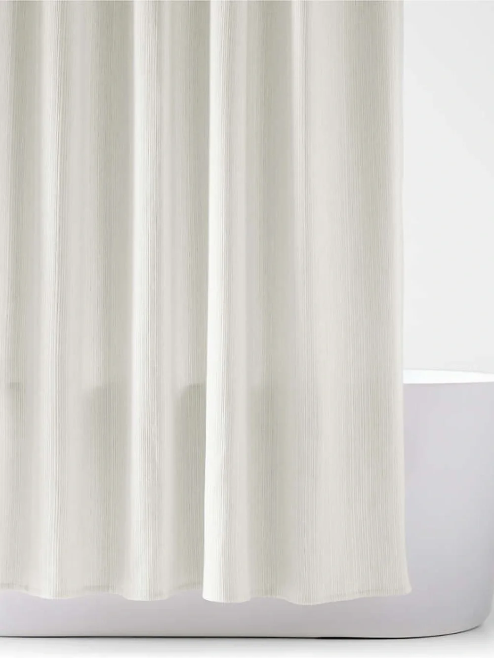 Crate & Barrel Stripe Matelassé Crisp White and Natural Taupe Shower Curtain